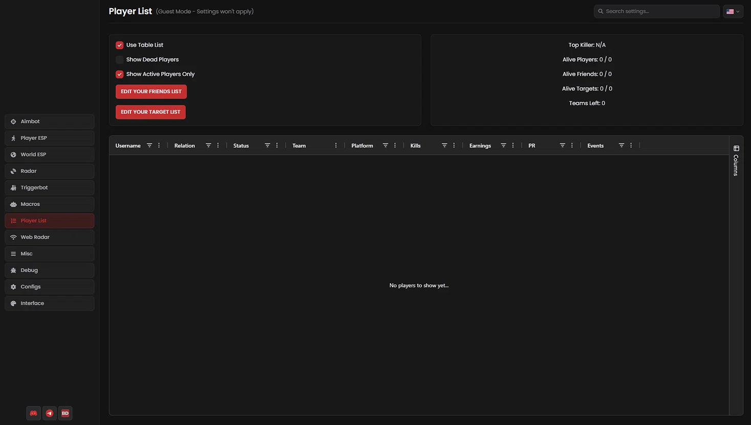 Blurred Fortnite application interface — Player List